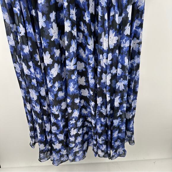 RTR ML Monique Lhuillier Melanie Black White & Blue Floral Maxi Dress Sz 10 - Picture 4 of 13